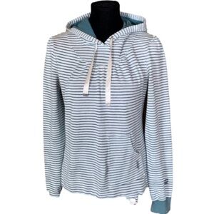 Orage teal and white stripe hoodie with satin ribbon drawstrings Size Large